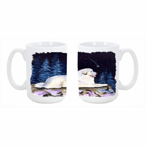 Starry Night Great Pyrenees Dishwasher Safe Microwavable Ceramic Coffee Mug 15 oz. Perspective: front