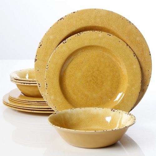 Studio California Mauna Crackle Melamine Dinnerware Set Yellow 12 Piece 12 Fry s Food Stores