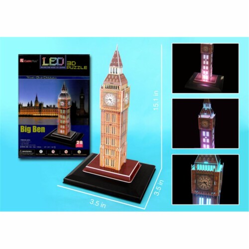 Big Ben 3D Puzzle with Base and Lights - 28 Pieces Perspective: front