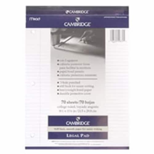 Pad Legal Cambridge White 70 Ct 8.5 Inch X 11 3/4 Inch Coll Rule 3Hole Perspective: front