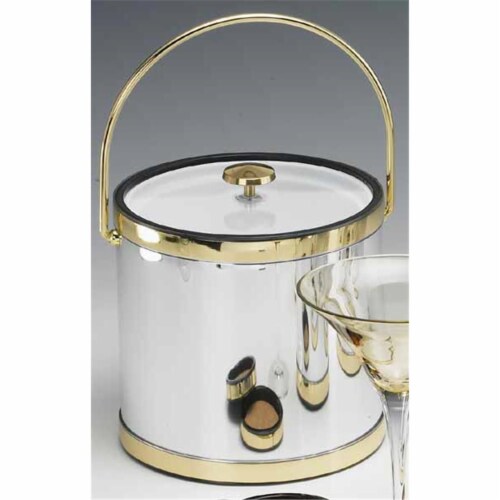 Mylar Polished Chrome and Brass 3 Quart Ice Bucket with Bale Handle  Lucite Cover with Flat K Perspective: front