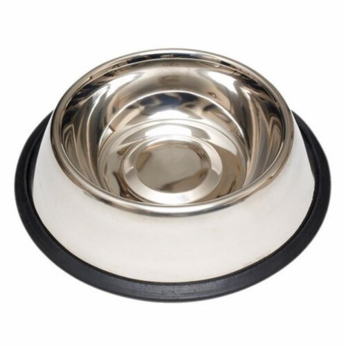 57632 32 oz Stainless Steel Non Skid Dog Dish Perspective: front
