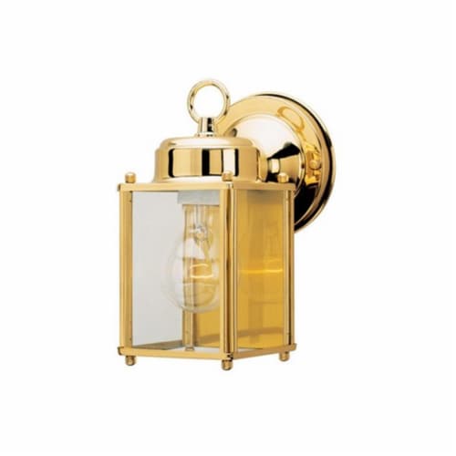 66936 4.12 in. Long Polished Brass Outdoor Wall Lantern Fixture Perspective: front