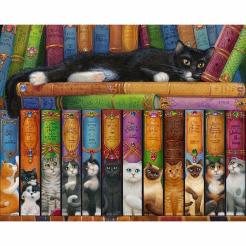 Vermont Christmas  Jigsaw Puzzle Cat Bookshelf - 1000 Pieces Perspective: front