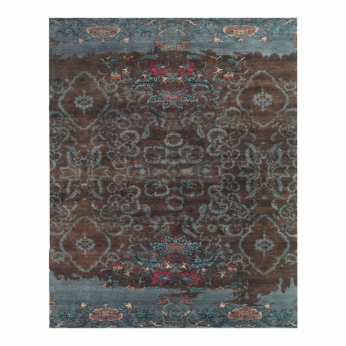 Feizy Vivendi 7'9  x 9'9  Premium Hand Knot Wool Area Rug in Brown/Teal Perspective: front