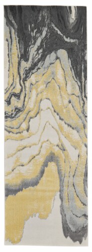 Feizy Rugs Gray/Pale Yellow Bleecker Watercolor Effect Runner Rug Perspective: front