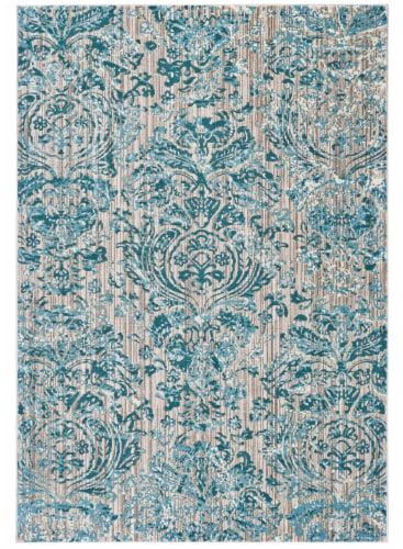 Feizy Rugs Keats Scroll Print Textured Area Rug - Capri Ocean Blue Perspective: front