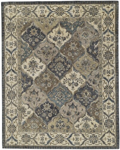 Feizy Rugs Navy/Gray/Beige Eaton Diamond Floral Persian Wool Accent Rug Perspective: front