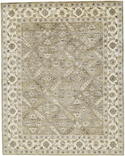 Feizy Rugs Sage/Beige Eaton Floral Diamond Persian Wool Accent Rug Perspective: front