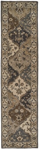 Feizy Eaton Diamond Floral Persian Wool Runner - Navy/Gray/Beige Perspective: front