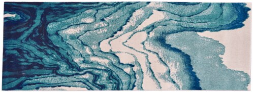 Feizy Rugs Brixton Contemporary Watercolor Runner Rug - Atlantic Blue Perspective: front