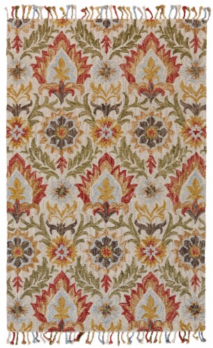 Feizy Abelia Tufted Suzani Wool Area Rug - Golden Olive/Vermilion Perspective: front