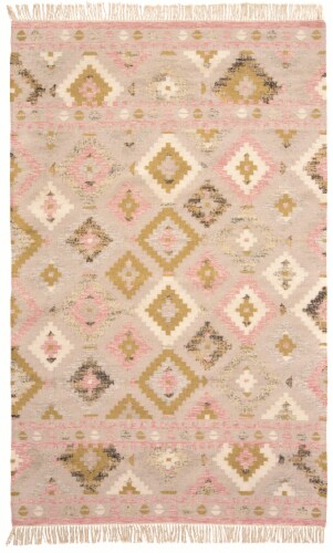 Feizy Rugs Savona Iii Pastel Navajo Bohemian Area Rug - Ivory Sand/Rose Pink Perspective: front