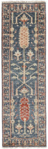 Feizy Carrington Traditional Oushak Runner Rug - Flora/Fauna/Blue/Rust Perspective: front