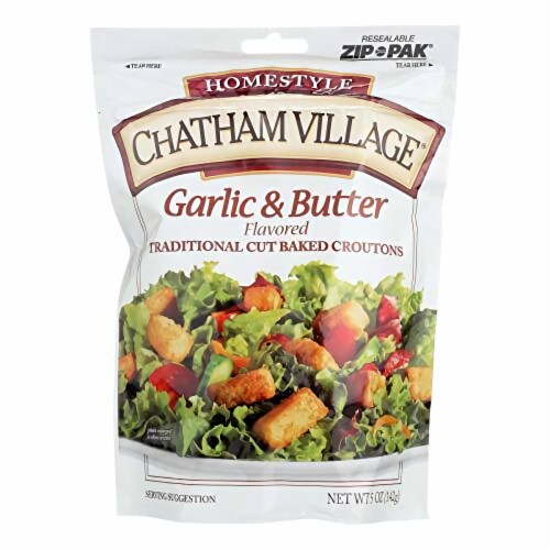 Chatham Village Traditional Cut Croutons - Garlic and Butter - Case of 12 - 5 oz. Perspective: front