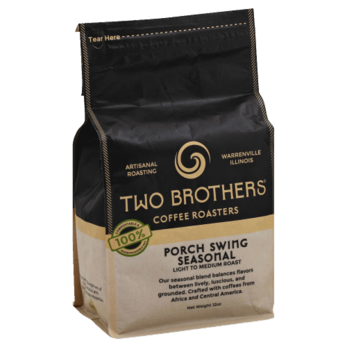 Two Brothers Porch Swing Seasonal Light to Medium Roast Coffee Perspective: front