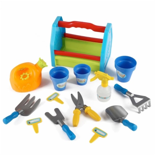 Azimport PS391 Rainbow Gardening 14 Piece Box Tools Toy Set for Kids Perspective: front