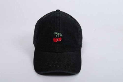 Denim Dark Blue Baseball Hat With Cherries Perspective: front
