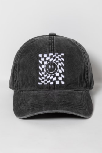 Groovy Smiley Face Baseball Hat Perspective: front