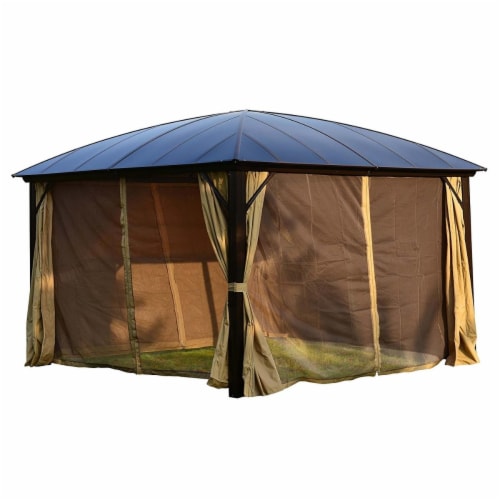 Aleko GZBHR02-UNB 12 x 12 ft. Aluminum Hardtop Gazebo with Removable Mesh Walls Perspective: front