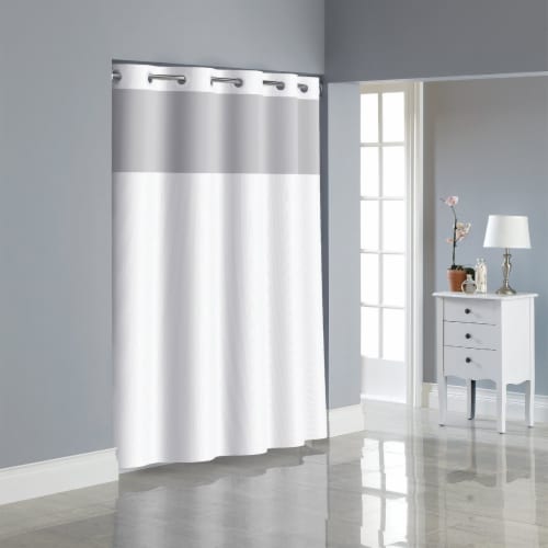 Surefit 71 In. x 74 in. Bright White Hookless Shower Curtain with PEVA Liner Perspective: front