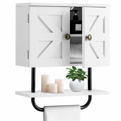 White medicine cabinet with towel bar deals