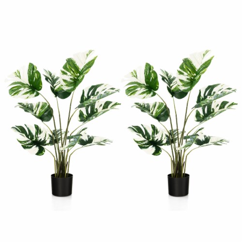 4FT Artificial Monstera Deliciosa Tree 2-Pack Fake Plant Faux Tree for Decor Perspective: front