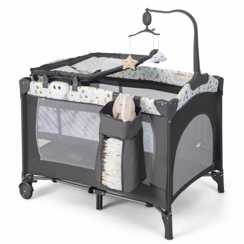 Portable Baby Playard Nursery Center Crib Bassinet w Hanging Toys