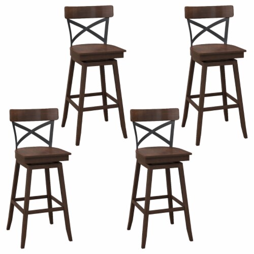 Set Of 4 Wooden Swivel Bar Stools