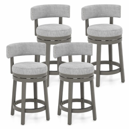 Set of 4 Upholstered Swivel Bar Stools Wooden Counter Height Kitchen Chairs Grey 1 unit Foods Co