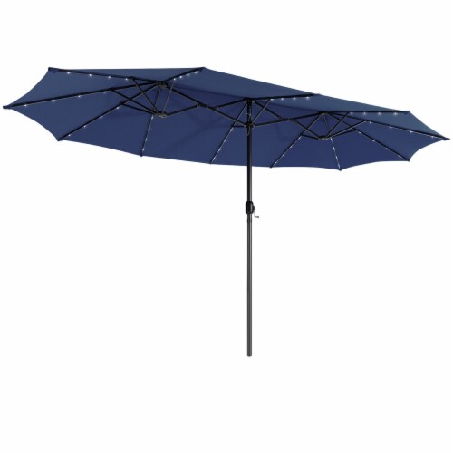 Gymax 15Ft Solar LED Patio Outdoor Double-Sided Umbrella w/ 48 Lights