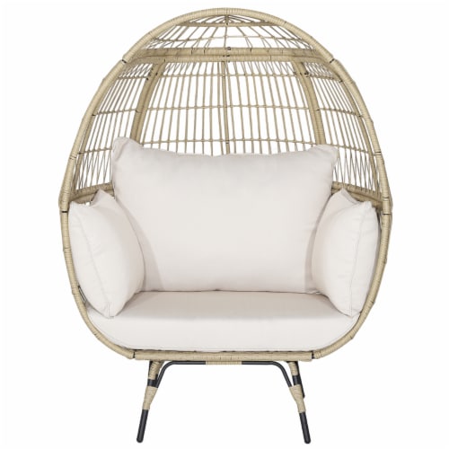 Patio Rattan Oversized Wicker Egg Chair Stationary Lounge Basket w/ 4 ...