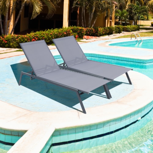 2PCS Patio 6 Position Adjustable Lounge Chair Outdoor Reclining
