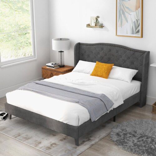 Modern sleep wellesley upholstered platform bed headboard and metal frame with shop wood slat support