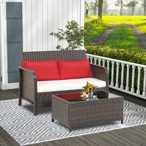 Wicker loveseat and clearance coffee table