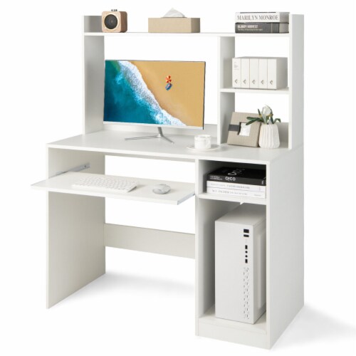 Pure White Small Desk with Keyboard Tray - South Shore