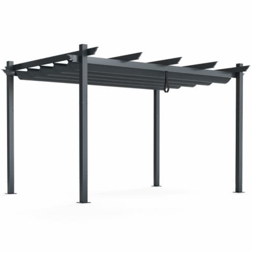 10 x 13ft Outdoor Aluminum Retractable Pergola Canopy Shelter Grape Trellis Gray Perspective: front
