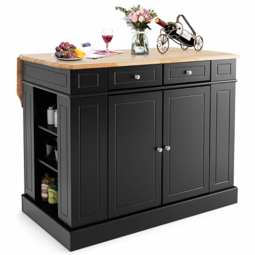 Gymax Large Kitchen Island Drop Leaf Breakfast Bar w Wood Top