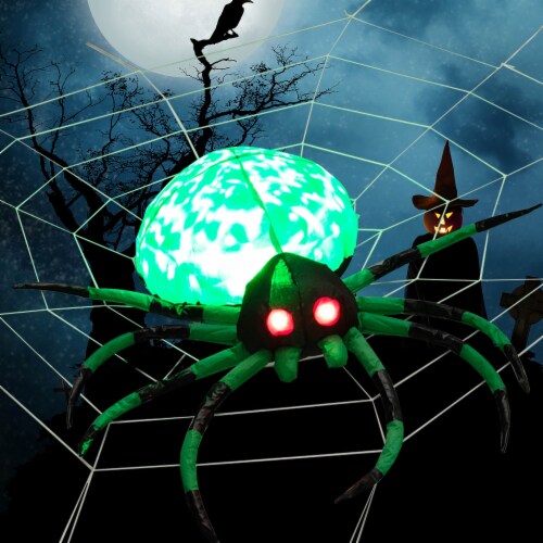 Costway 5 FT Long Halloween Inflatable Spider with White Net Yard Decor w/Rotating Light Perspective: front