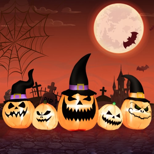 Costway 8 Ft Tall Inflatable Pumpkin Family Waterproof Halloween Yard Decoration w/LED Lights Perspective: front