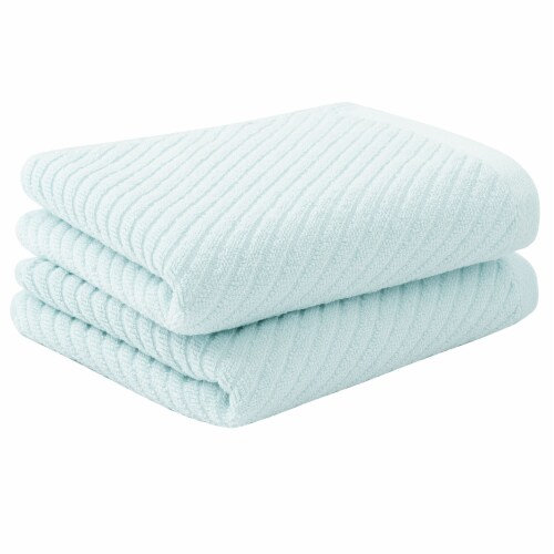 PiccoCasa 100% Ribbed Cotton 2 Pcs Absorbent Drying Face Towels Perspective: front