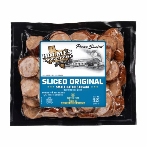 Holmes Smokehouse Pecan Smoked Sliced Original Small Batch Sausage Perspective: front