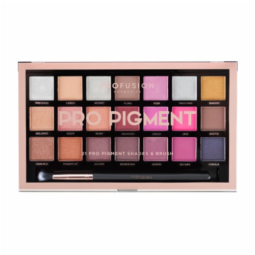 Profusion Cosmetics Pro Pigment 21 Pro Pigment Shades & Brush Perspective: front