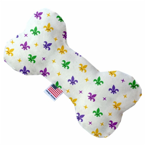 Mirage Pet 1108-SFTYBN8 Confetti Fleur De Lis Mardi Gras 8 in. Stuffing Free Bone Dog Toy Perspective: front