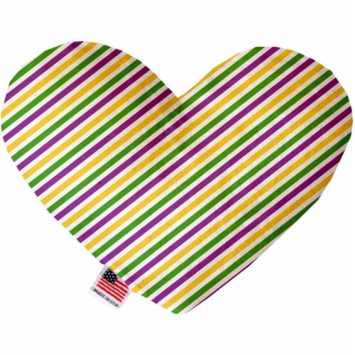 Mirage Pet 1380-SFTYHT6 Mardi Gras Stripes Stuffing Free 6 in. Heart Dog Toy Perspective: front