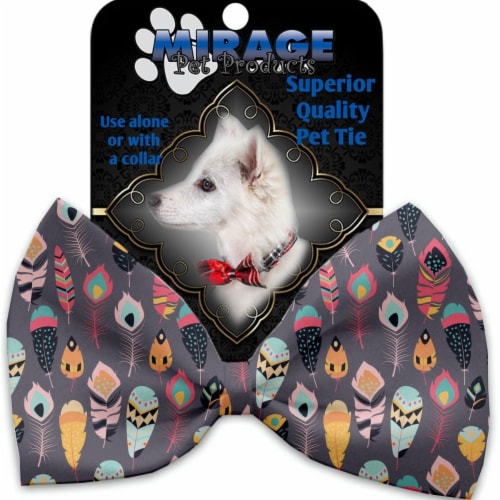 Mirage Pet 1200-VBT Gray Feathers Wanderlust Pet Bow Tie Collar Accessory with Cloth Hook & E Perspective: front