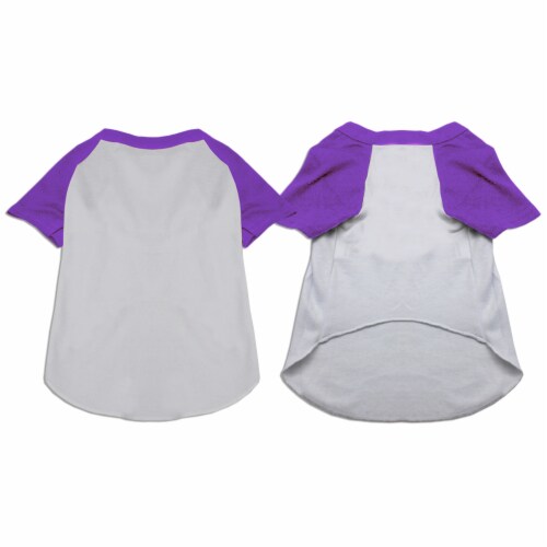 purple and white baseball shirt