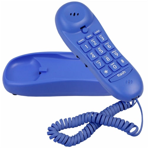 Slimline Blue Colored Phone For Wall Or Desk With Memory Perspective: front