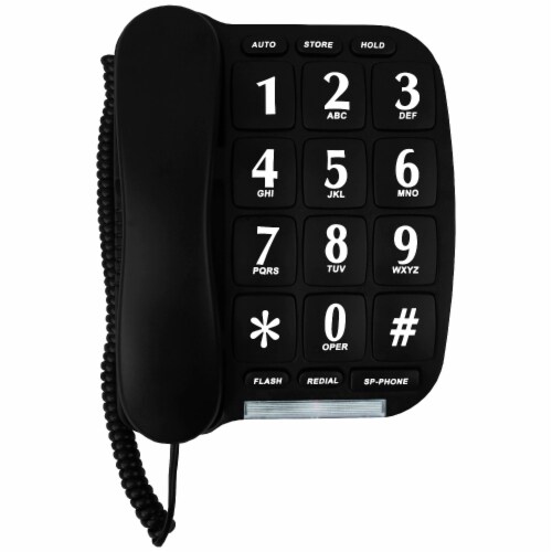 Big Button Phone for Wall or Desk with Speaker and Memory (Black) Perspective: front
