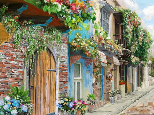Crystal Art Gallery Village Flowers Canvas Wall Art Perspective: front